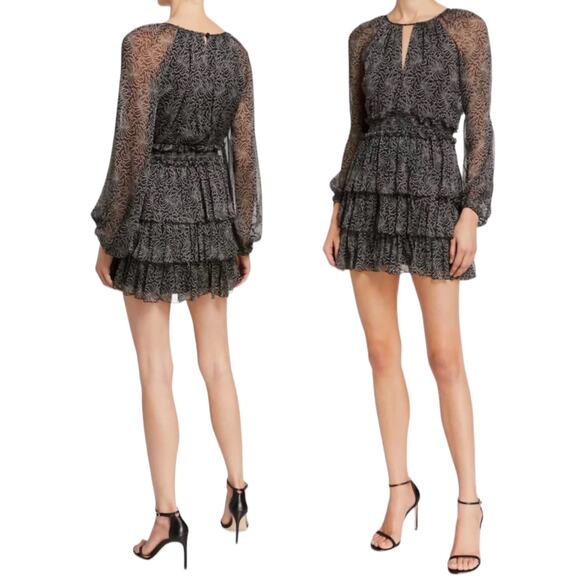 Cinq a Sept Annabel Silk Mini Dress Printed Tiered Ruffle Size 8 - Picture 1 of 10
